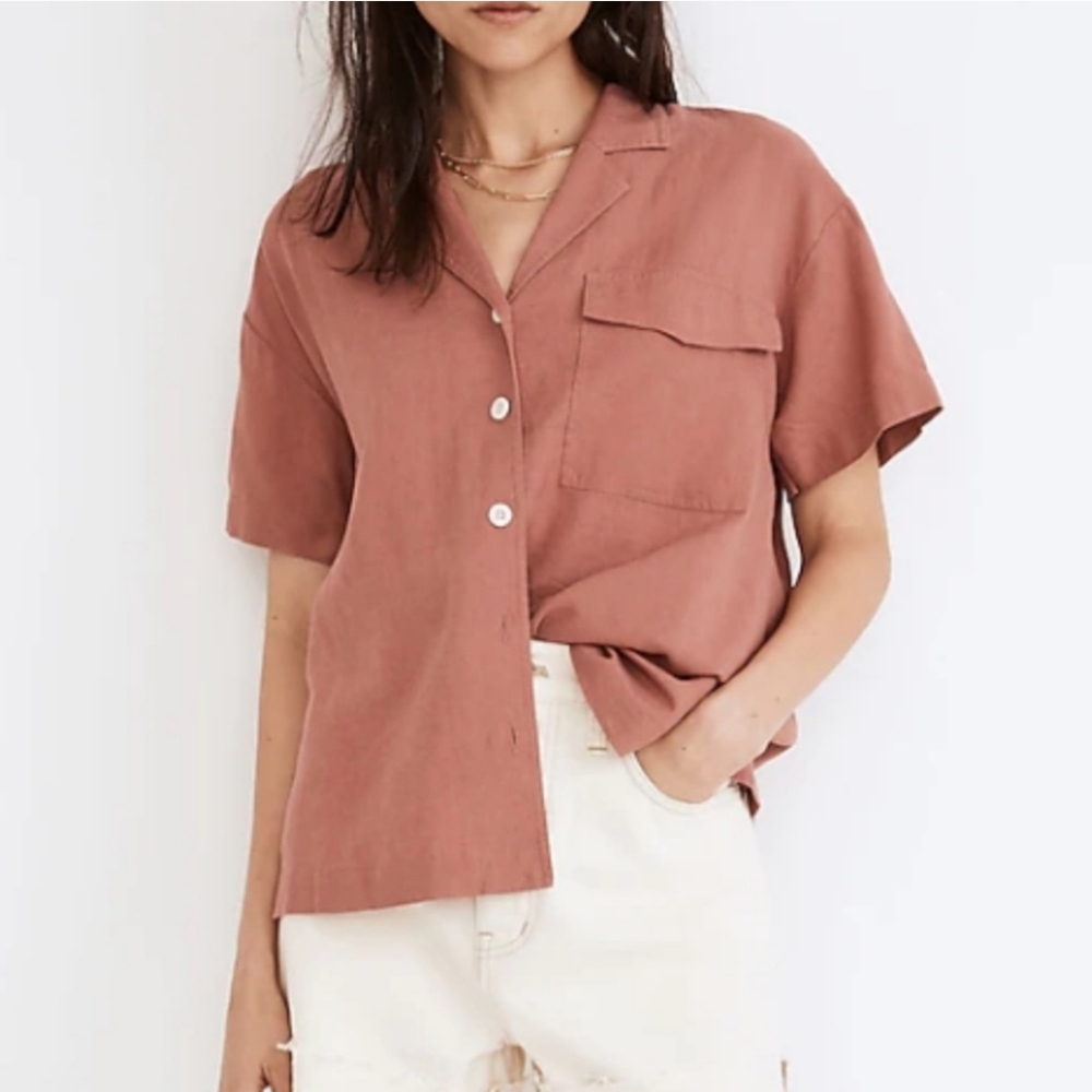 Madewell Linen Blend Camp Shirt Sz L